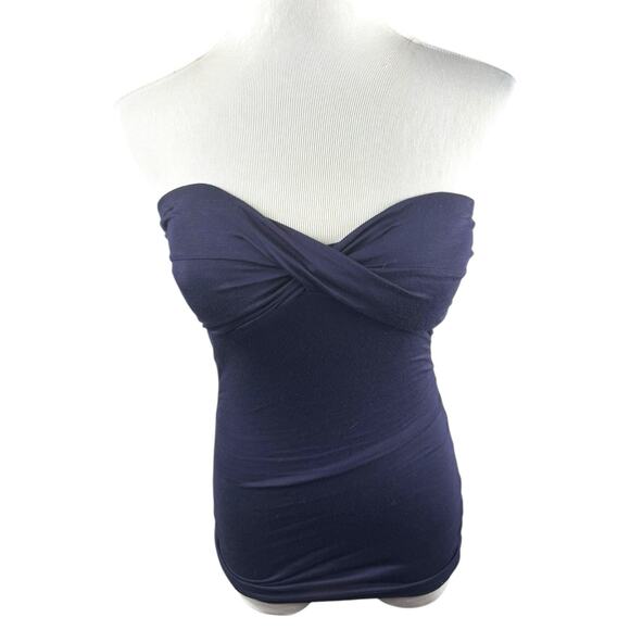 Y2K Tube Too Strapless Navy Top Junior Smal Zenana Outfitters Twist Top - Picture 1 of 5